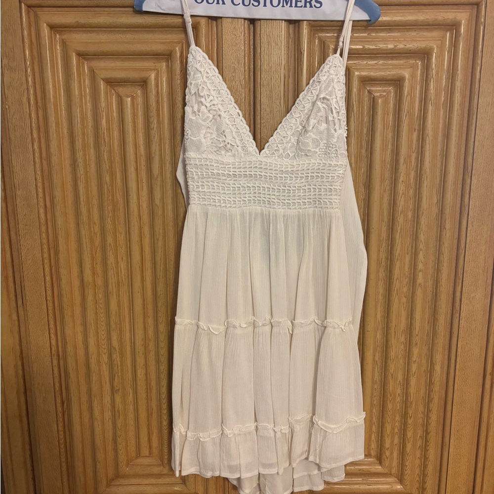 Ivory Crochet Bodice Spaghetti Strap Tie Back Sundress